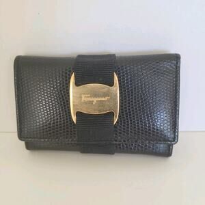 Salvatore Ferragamo Key Holder Wallet Case Leather Small Unisex Black Trifold